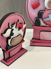 Load image into Gallery viewer, Dairy Cow Valentines Snow Globe Interchangeable File SVG, TINY, Glowforge, Tiered Tray, Love, Farm, Heart, Candy, LuckyHeartDesignsCo