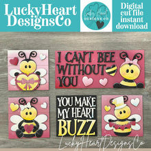 Load image into Gallery viewer, Bee Valentine Buzz Interchangeable Leaning Sign File SVG, Glowforge Tiered Tray, Love, Bumble, Heart, LuckyHeartDesignsCo