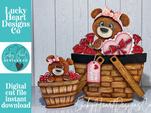 Load image into Gallery viewer, Bear Valentine For The Flower Basket Interchangeable File SVG, Heart Love, TINY Rose, Flower Candy Tiered Tray Glowforge LuckyHeartDesignsCo