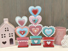 Load image into Gallery viewer, Stacking Chunky Hearts Standing Valentines File SVG, Glowforge, Love, Flower Pot, LuckyHeartDesignsCo