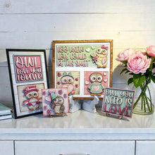 Load image into Gallery viewer, Owl Valentine Love Interchangeable Leaning Sign File SVG, Glowforge Tiered Tray, Bird, Love, Heart, LuckyHeartDesignsCo