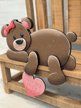 Load image into Gallery viewer, Bear Laying Down Hanger Shelf Sitter File SVG, Ledge, Teddy, Love, Heart, Farm, Cupid, Tiered Tray Glowforge LuckyHeartDesignsCo