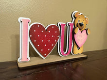 Load image into Gallery viewer, Love Beary Much Valentine Shelf Sitter Sign File SVG, Heart, Bow, Bear, I Love You, Tiered Tray Glowforge LuckyHeartDesignsCo