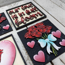 Load image into Gallery viewer, Rose Valentine Interchangeable Leaning Sign File SVG, Glowforge Flower, Roses, Tiered Tray, Love, Valentine's Day, LuckyHeartDesignsCo