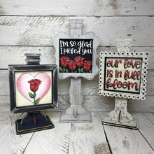 Load image into Gallery viewer, Rose Valentine Interchangeable Leaning Sign File SVG, Glowforge Flower, Roses, Tiered Tray, Love, Valentine's Day, LuckyHeartDesignsCo