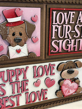 Load image into Gallery viewer, Dog Valentine's Day Interchangeable Leaning Sign File SVG, Glowforge Tiered Tray, Love, Arrow, Heart, Puppy Cute, LuckyHeartDesignsCo