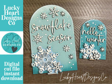 Load image into Gallery viewer, Snowflake Winter Tall Arch Sign Interchangeable File SVG, TINY, INSERT only Snowmen Frosty Glowforge Holiday Tiered Tray LuckyHeartDesignsCo