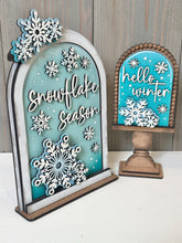 Load image into Gallery viewer, Snowflake Winter Tall Arch Sign Interchangeable File SVG, TINY, INSERT only Snowmen Frosty Glowforge Holiday Tiered Tray LuckyHeartDesignsCo