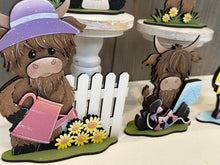 Load image into Gallery viewer, Highland Cow Spring Butterfly Standing Sign File SVG, Glowforge, Flower, Standing, Kite, Daisy, Cow Umbrella Tiered Tray LuckyHeartDesignsCo