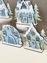 Load image into Gallery viewer, Winter Standing Houses File SVG, Glowforge, Igloo, Penguin, Snowman, Snowflake, Cabin, Ski lodge, LuckyHeartDesignsCO