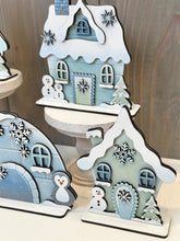 Load image into Gallery viewer, Winter Standing Houses File SVG, Glowforge, Igloo, Penguin, Snowman, Snowflake, Cabin, Ski lodge, LuckyHeartDesignsCO