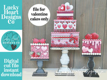 Load image into Gallery viewer, Valentine Cake Stand Interchangeable File SVG, (Cakes ONLY) Bow, Rose, Love, Heart, Glowforge, Holiday, Tiered Tray LuckyHeartDesignsCo