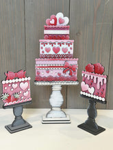 Load image into Gallery viewer, Valentine Cake Stand Interchangeable File SVG, (Cakes ONLY) Bow, Rose, Love, Heart, Glowforge, Holiday, Tiered Tray LuckyHeartDesignsCo