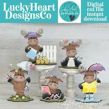 Load image into Gallery viewer, Moose Cow Spring Butterfly Standing Sign File SVG, Glowforge, Flower, Kite, Daisy Woodland Umbrella Tiered Tray LuckyHeartDesignsCo