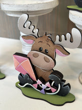 Load image into Gallery viewer, Moose Cow Spring Butterfly Standing Sign File SVG, Glowforge, Flower, Kite, Daisy Woodland Umbrella Tiered Tray LuckyHeartDesignsCo