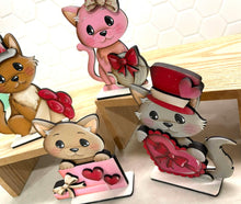 Load image into Gallery viewer, Cat Valentines Day Standing File SVG, Balloon, Love, Heart, Mailbox, Chocolate, Farm, Cupid, Puppy Tiered Tray Glowforge LuckyHeartDesignsCo
