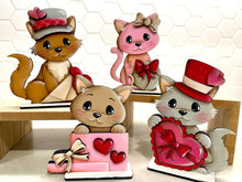 Load image into Gallery viewer, Cat Valentines Day Standing File SVG, Balloon, Love, Heart, Mailbox, Chocolate, Farm, Cupid, Puppy Tiered Tray Glowforge LuckyHeartDesignsCo