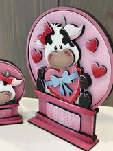 Load image into Gallery viewer, Dairy Cow Valentines Snow Globe Interchangeable File SVG, TINY, Glowforge, Tiered Tray, Love, Farm, Heart, Candy, LuckyHeartDesignsCo