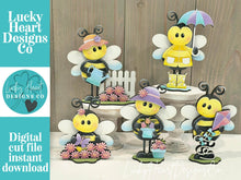Load image into Gallery viewer, Bee Spring Butterfly Standing Sign File SVG, Glowforge, Flower, Bumble, Kite, Daisy, Umbrella Tiered Tray LuckyHeartDesignsCo