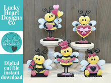 Load image into Gallery viewer, Bee Valentine Standing File SVG, Balloon, Cupid Candy Chocolate Love, Heart, Farm, Tiered Tray Glowforge LuckyHeartDesignsCo