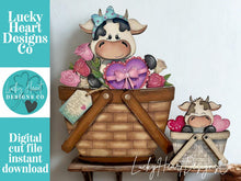 Load image into Gallery viewer, Dairy Cow Valentine Chocolate For The Flower Basket Interchangeable File SVG, TINY Flower, Rose, Tiered Tray Glowforge LuckyHeartDesignsCo