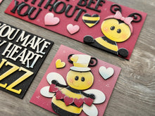 Load image into Gallery viewer, Bee Valentine Buzz Interchangeable Leaning Sign File SVG, Glowforge Tiered Tray, Love, Bumble, Heart, LuckyHeartDesignsCo