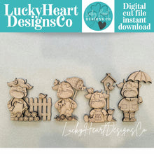 Load image into Gallery viewer, Dairy Cow Spring Butterfly Standing Sign File SVG, Glowforge Farm Flower Highland Kite, Daisy, Cow Umbrella Tiered Tray LuckyHeartDesignsCo