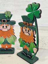 Load image into Gallery viewer, Leprechaun St. Patrick's Day Standing Sign File SVG, Clover, Mantle decor, Shamrock, Gold, glowforge, LuckyHeartDesignsCo