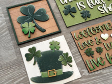 Load image into Gallery viewer, Shamrock Home St.Patrick's Day Interchangeable Leaning Sign File, Glowforge, Clover, Lucky, Leprechaun, LuckyHeartDesignsCo