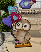 Load image into Gallery viewer, Owl Valentines Standing File SVG, Glowforge, Love, Heart, Balloon, Candy, Rose, Flower, Bird, LuckyHeartDesignsCo