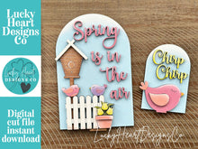 Load image into Gallery viewer, Spring Bird Tall Arch Sign Interchangeable File SVG, TINY, INSERT only Birdhouse, Tulip, Glowforge Holiday Tiered Tray LuckyHeartDesignsCo