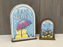 Load image into Gallery viewer, April May Spring Tall Arch Sign Interchangeable File SVG, TINY, INSERT only Boots Umbrella Glowforge Holiday Tiered Tray LuckyHeartDesignsCo