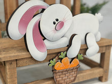 Load image into Gallery viewer, Floppy Easter Bunny Shelf Hanger Standing Sign File SVG, Rabbit, Carret, Basket, Mantle decor, glowforge LuckyHeartDesignsCo