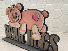Load image into Gallery viewer, Bear Hugs Valentine Shelf Sitter Sign File SVG, Heart, Bow, I Love You, Tiered Tray Glowforge LuckyHeartDesignsCo