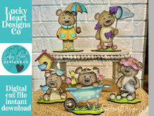 Load image into Gallery viewer, Bear Spring Standing Sign File SVG, Glowforge, Butterfly, Woodland Flower Kite, Bird, Daisy Umbrella Tiered Tray LuckyHeartDesignsCo
