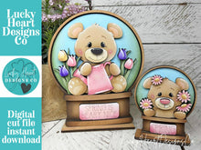Load image into Gallery viewer, Bear Spring Flowers Snow Globe Interchangeable File SVG, TINY, Butterfly Glowforge, Woodland, Tulip, Daisy, Tiered Tray LuckyHeartDesignsCo
