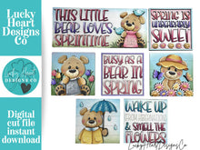 Load image into Gallery viewer, Bear Spring Interchangeable Leaning Sign File SVG, Glowforge Farm, Butterfly, Umbrella, Woodland, Flower, Tiered Tray, LuckyHeartDesignsCo