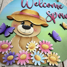 Load image into Gallery viewer, Boor Spring Door Hanger Sign File SVG, Glowforge, Daisy, Woodland, Flower, Butterfly, LuckyHeartDesignsCo