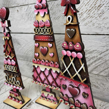 Load image into Gallery viewer, Valentine Candy Gingerbread Standing Tree File SVG, mantle decor, Holiday, Hearts, bow, Love, Centerpiece, glowforge, LuckyHeartDesignsCo