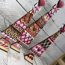 Load image into Gallery viewer, Valentine Candy Gingerbread Standing Tree File SVG, mantle decor, Holiday, Hearts, bow, Love, Centerpiece, glowforge, LuckyHeartDesignsCo