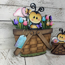 Load image into Gallery viewer, Bee Spring Flower Basket Interchangeable File SVG, Floral, Butterfly Tulip, Floral, Daisy, Tiered Tray, Glowforge, LuckyHeartDesignsCo