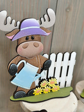 Load image into Gallery viewer, Moose Cow Spring Butterfly Standing Sign File SVG, Glowforge, Flower, Kite, Daisy Woodland Umbrella Tiered Tray LuckyHeartDesignsCo