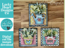 Load image into Gallery viewer, Spring Plant Flower Vase Pot Sign Trio File SVG, Glowforge, Mother's Day, Watering Can, Floral, Grandma, LuckyHeartDesignsCo