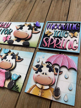 Load image into Gallery viewer, Dairy Cow Spring Farm Interchangeable Leaning Sign File SVG, Glowforge Farm, Flower, Bird, Tiered Tray, Spring, LuckyHeartDesignsCo