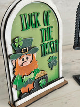 Load image into Gallery viewer, Leprechaun Tall Arch Sign Interchangeable File SVG, TINY, INSERT only Clover, Lucky Gold Glowforge, Holiday, Tiered Tray LuckyHeartDesignsCo