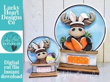 Load image into Gallery viewer, Moose Easter Bunny Carrots Snow Globe Interchangeable File SVG, TINY, Glowforge, Spring, Woodland Eggs Tiered Tray LuckyHeartDesignsCo