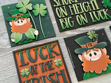 Load image into Gallery viewer, Leprechaun Clover St.Patrick's Day Interchangeable Leaning Sign File, Glowforge Shamrock, Lucky, LuckyHeartDesignsCo