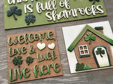 Load image into Gallery viewer, Shamrock Home St.Patrick's Day Interchangeable Leaning Sign File, Glowforge, Clover, Lucky, Leprechaun, LuckyHeartDesignsCo