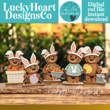 Load image into Gallery viewer, Bear Easter Bunny Standing File SVG, Glowforge, Tiered Tray, Egg, Carrot, Basket, Egg Hunt, Woodland, LuckyHeartDesignsCo