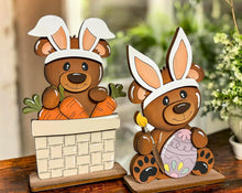 Load image into Gallery viewer, Bear Easter Bunny Standing File SVG, Glowforge, Tiered Tray, Egg, Carrot, Basket, Egg Hunt, Woodland, LuckyHeartDesignsCo